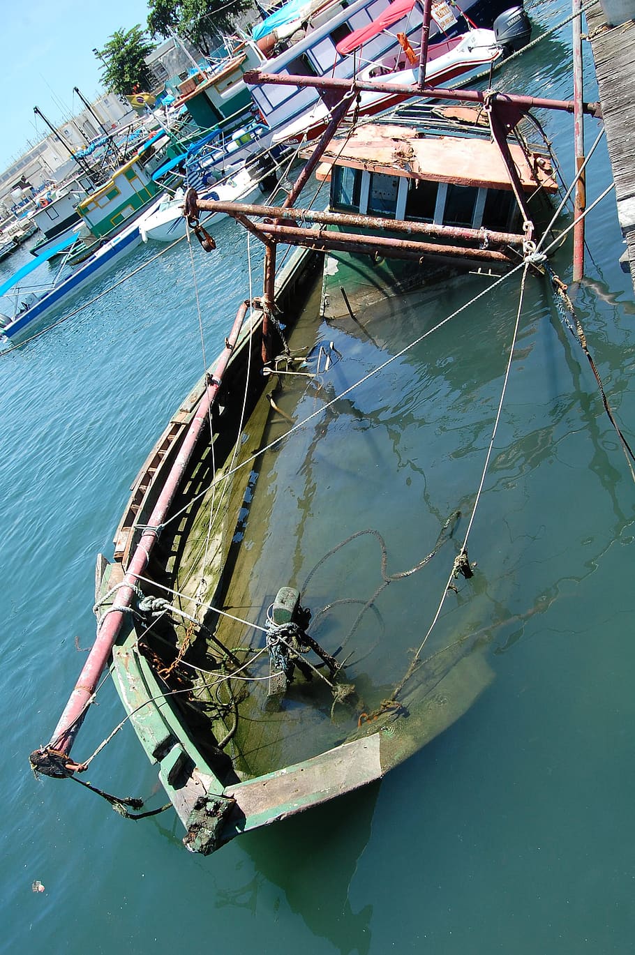 boat, submerged, shipwreck, angra dos reis, porto, nautical vessel, HD wallpaper