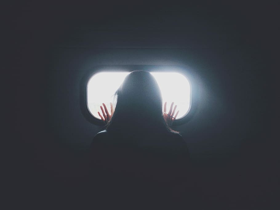 woman looking at window panel, silhouette, dark, back Lit, one Person HD wallpaper