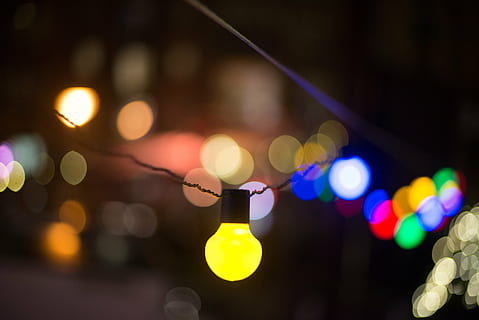 abstract, art, blur, bokeh, bright, bulbs, celebration, close-up HD wallpaper