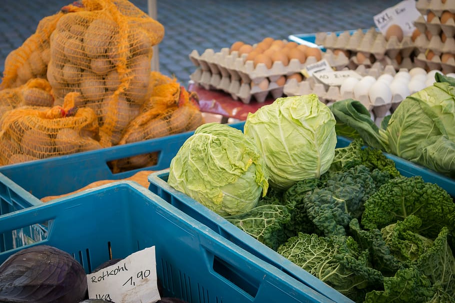 Vegetables, Market, Stand, vegetable stand, kohl, egg, potatoes