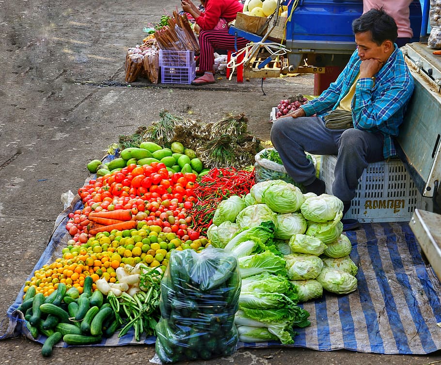 market, trader, sell, mixed, fruit, vegetables, fresh, homegrown, HD wallpaper