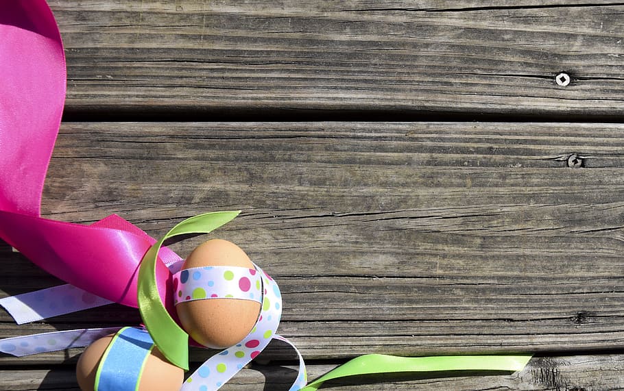 photo of two brown eggs on dock, wooden plank, happy, easter, HD wallpaper
