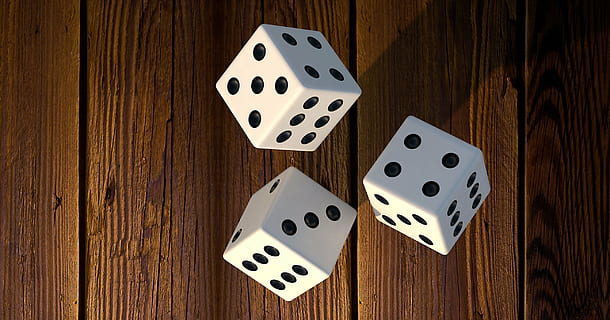 three die on brown surface, cube, play, random, luck, points HD wallpaper