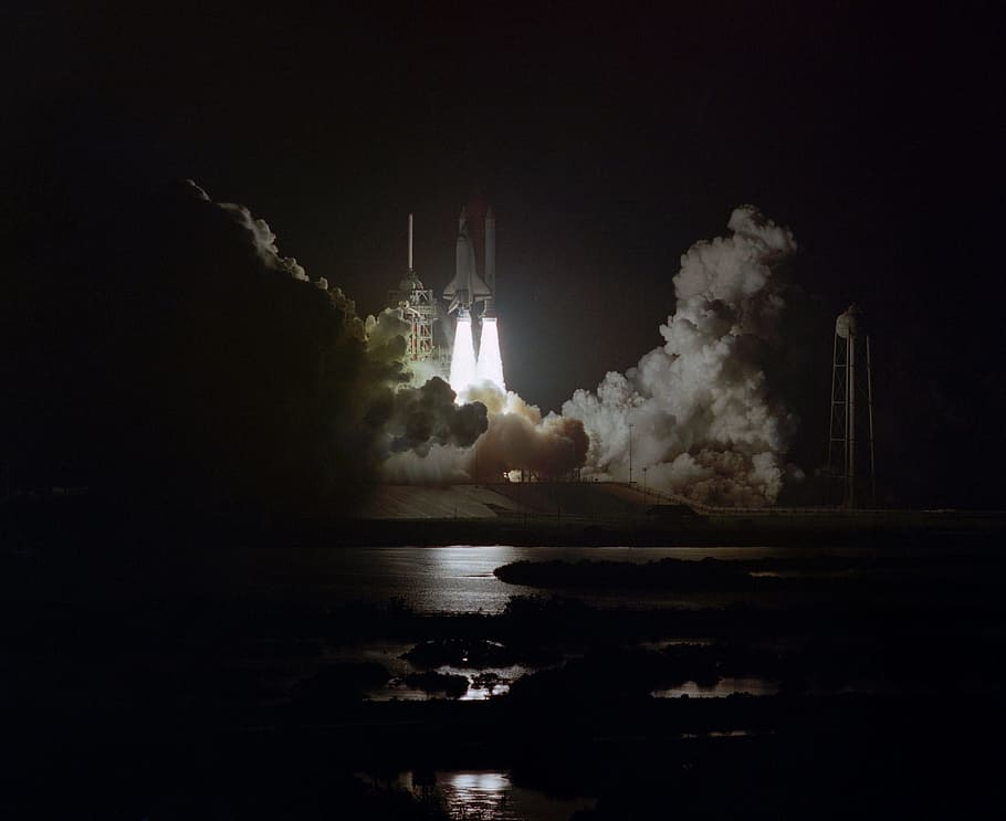 launching space rocker, challenger space shuttle, mission, night HD wallpaper
