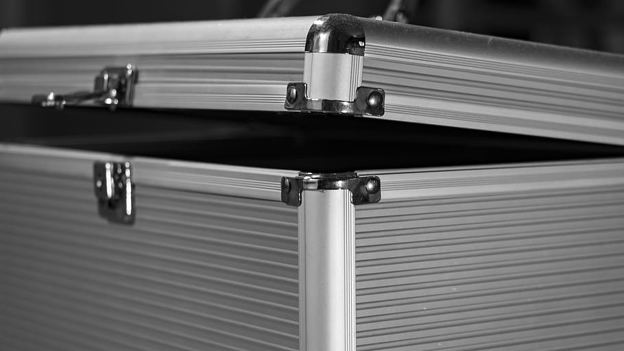 box, coffin, suitcase, chest, black white, chrome, no people HD wallpaper