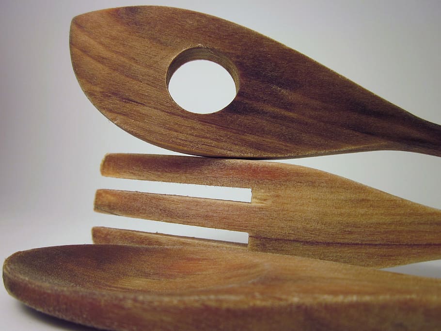 kitchen, fork, spoon, studio shot, wood - material, indoors HD wallpaper