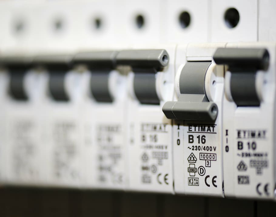 selective focus photography of white and gray Etimat B16 circuit breaker HD wallpaper
