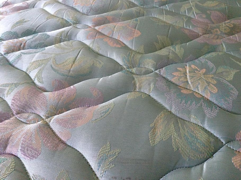 teal mattress, bed, soft, bedding, comfortable, pattern, bedroom HD wallpaper