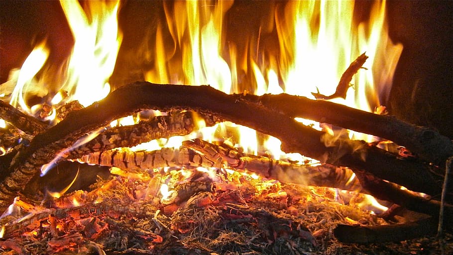 fire, flames, embers, bonfire, campfire, firewood burned, heat HD wallpaper