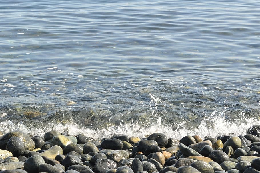 waves, sea, geoje, water, rock, solid, motion, beach, pebble HD wallpaper