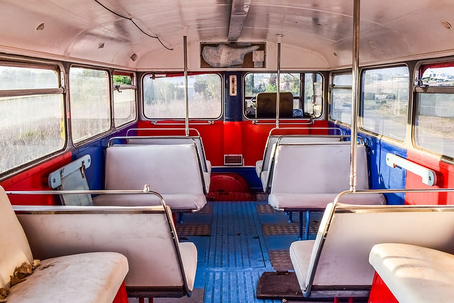 bus, abandoned, broken, dirty, vintage, interior, colorful HD wallpaper
