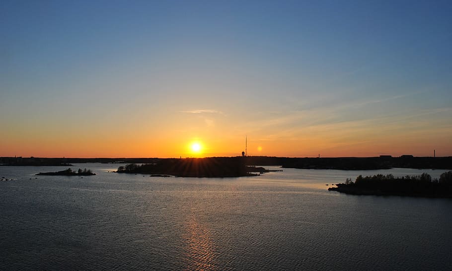 sunset, island, west, night, mood, orange, evening, sea, landscape HD wallpaper