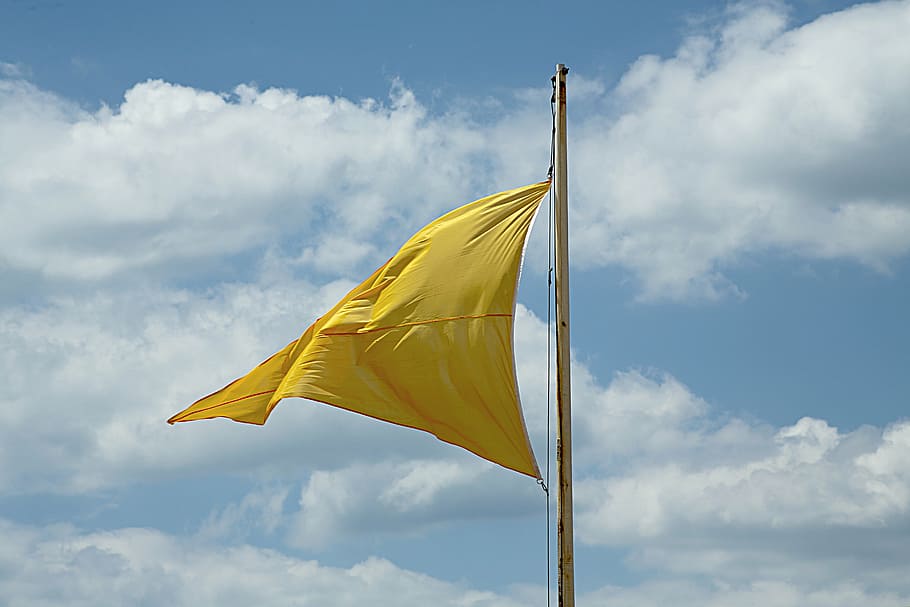 flag, wind, sky, colors, yellow, cloud - sky, nature, low angle view HD wallpaper