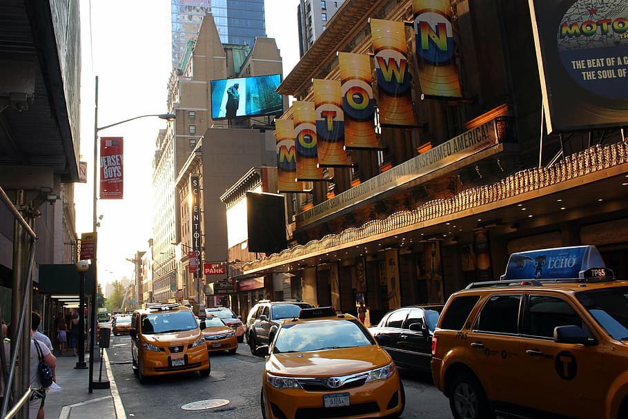 taxi, times square, new york city, theatre, downtown, america, HD wallpaper