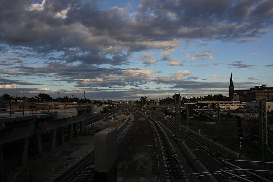 rail, train, sunset, railway, transport, transportation, railroad HD wallpaper
