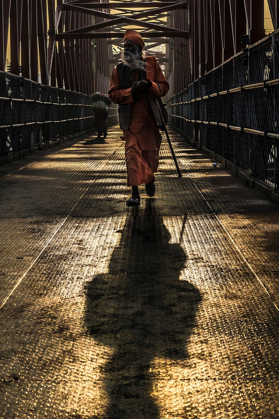 brown turban headdress, man in orange traditional dress, bridge HD wallpaper