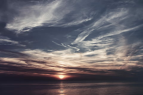 body of water during sunset, white clouds during golden hour HD wallpaper