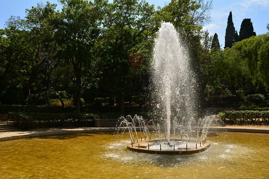 Fountain, Water, Park, Splash, Summer, outdoor, garden, green HD wallpaper