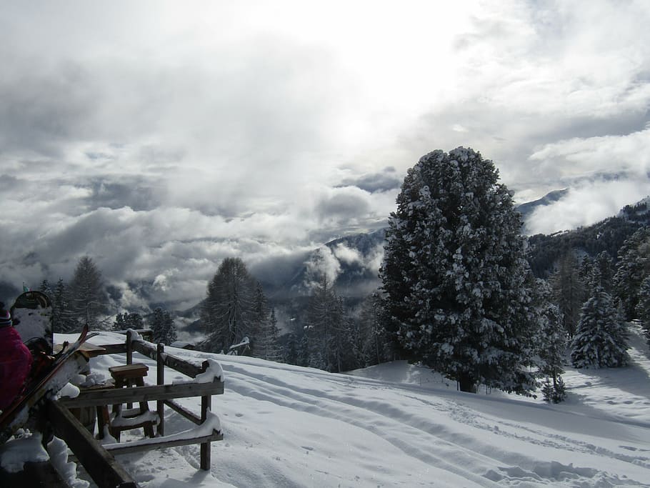 dolomites, mountains, mountain landscape, wintry, clouds, snow HD wallpaper