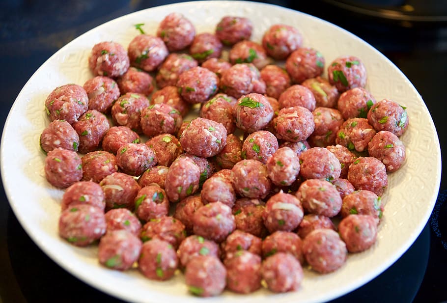 plate of meatballs, tjena-kitchen, flat, beef, minced meat HD wallpaper