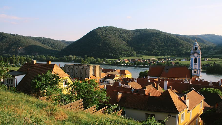 dürnstein, wachau, danube, church, pen, river, austria, danube valley, HD wallpaper
