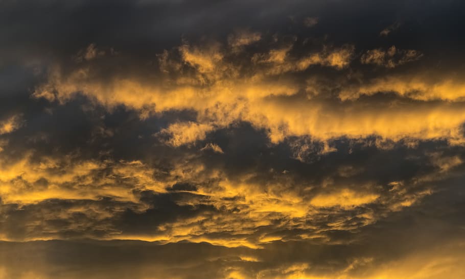sunset, sky, clouds, orange, grey, cloudscape, weather, background HD wallpaper