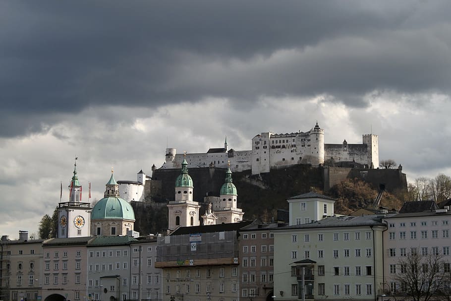salzburg, building, architecture, old town, austria, hohensalzburg fortress, HD wallpaper