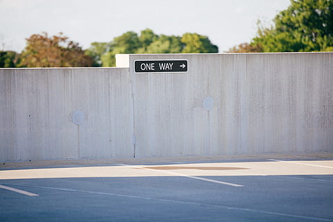 black and white one way signage on gray concrete wall, One Way road sign HD wallpaper