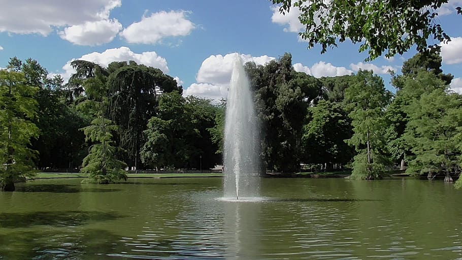landscape, source, park, madrid, pond, retirement, water, tree HD wallpaper