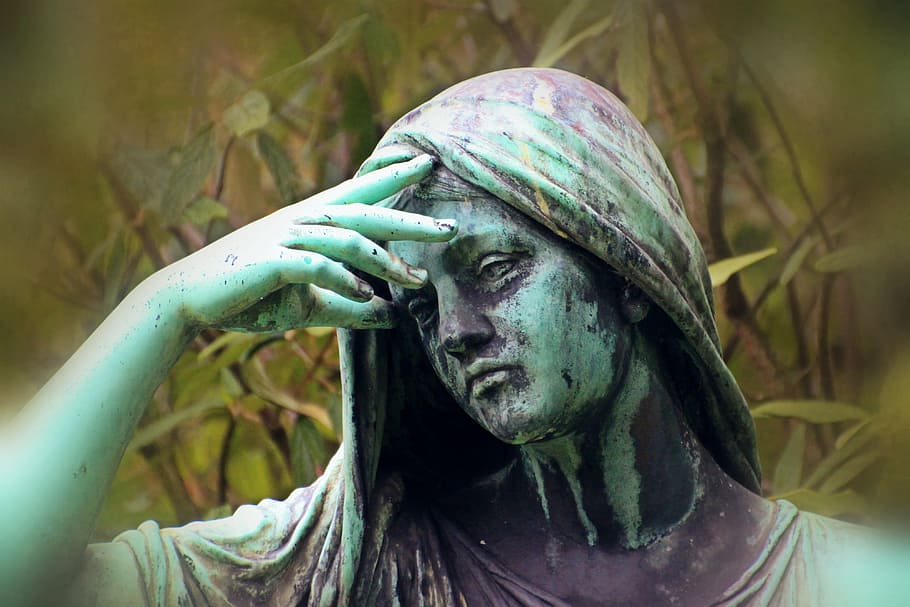 woman statue, woman portrait, head, mourning, despair, sculpture, HD wallpaper