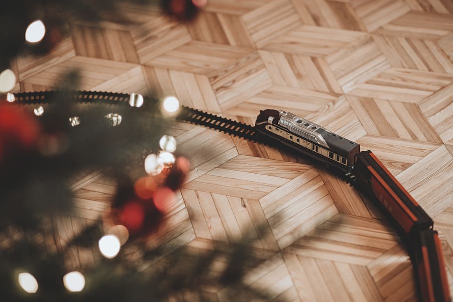 Brown and Gray Train Plastic Toy, action, blur, bokeh, christmas tree HD wallpaper