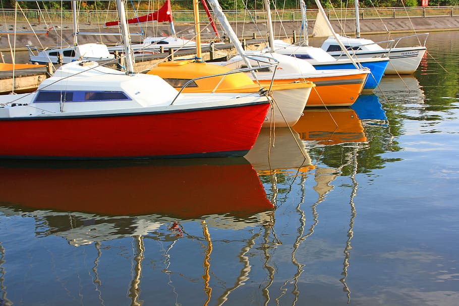 boat on marina, waters, sea, boot, ship, yacht, sailing boat HD wallpaper