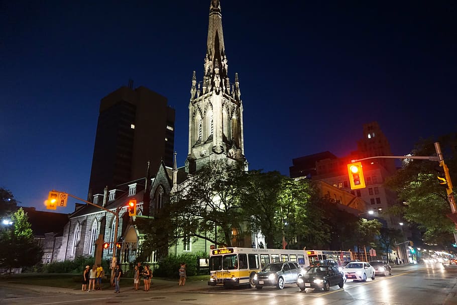 church, road, night, architecture, building exterior, built structure HD wallpaper