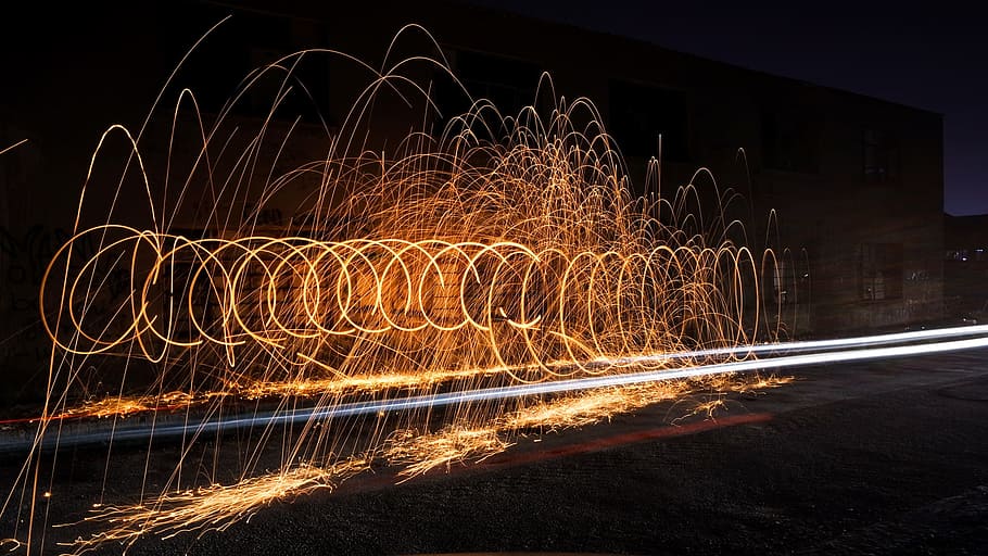 light, night, sky, steel wool, ali, flash, motion, illuminated HD wallpaper