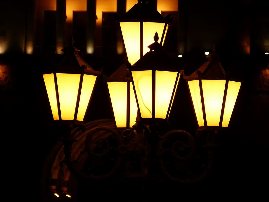 Lantern, At Night, Bright, Light, City, lighting Equipment