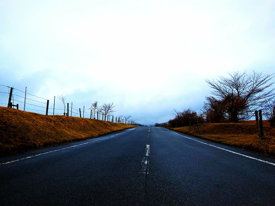 road, cloudiness, dark, landscape, challenge, center, direction HD wallpaper