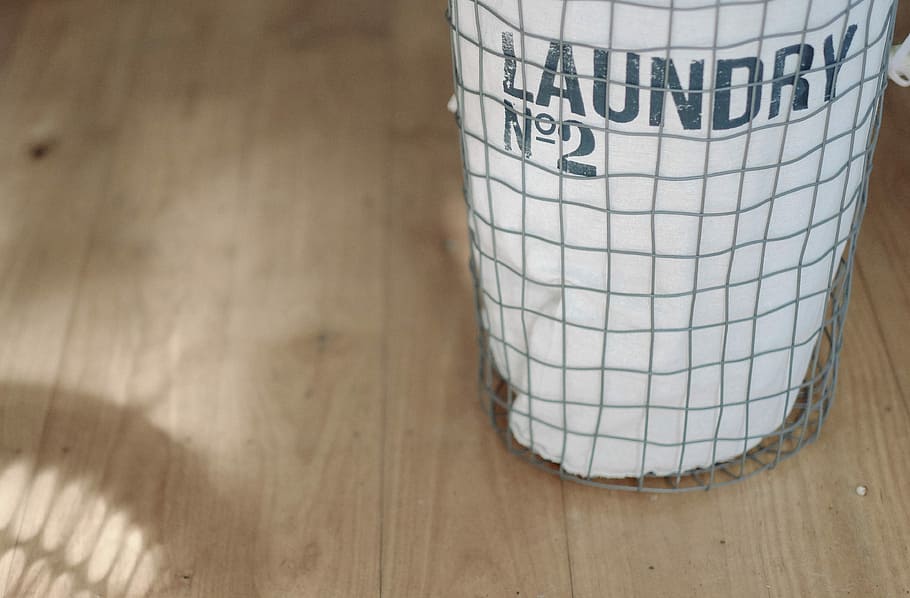 white laundry basket on wood floor, untitled, laundry bag, housework, HD wallpaper