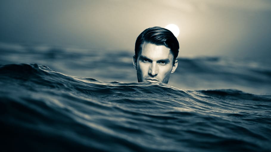 swimming, man, face, light sea, water, ocean, wave, wet, nature HD wallpaper
