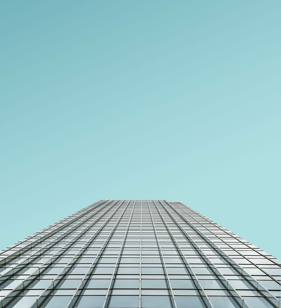 low angle photography of glass building, worm's-eye view of building HD wallpaper