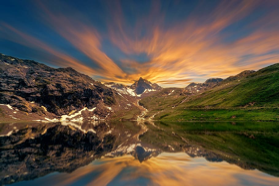reflection photo of trees and mountain, photography of mountains and hills with body of water HD wallpaper