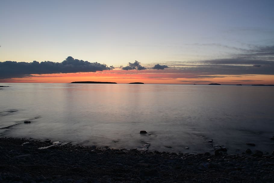sea, sunset, island, ocean, water, sky, beach, coast, nature HD wallpaper