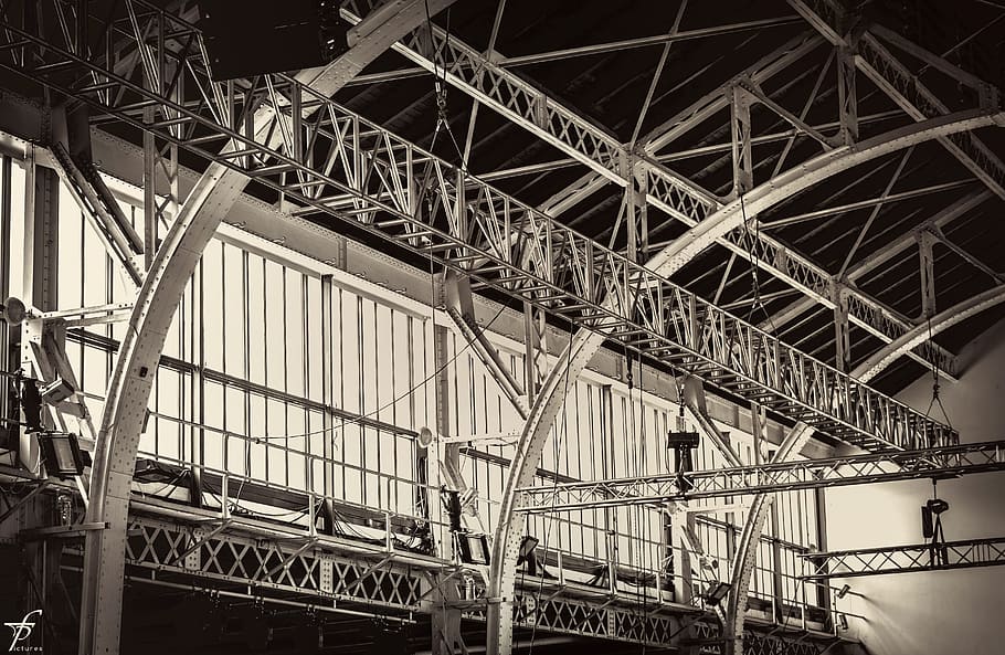 grayscale photography of building interior, construction, architecture HD wallpaper