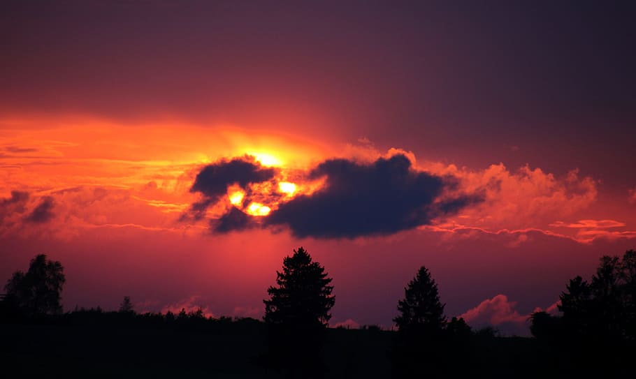 Sunset, Setting Sun, abendstimmung, afterglow, clouds, landscape HD wallpaper