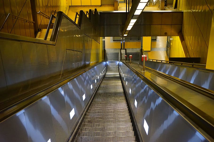 stairs, gradually, escalator, handrails, means of rail transport HD wallpaper
