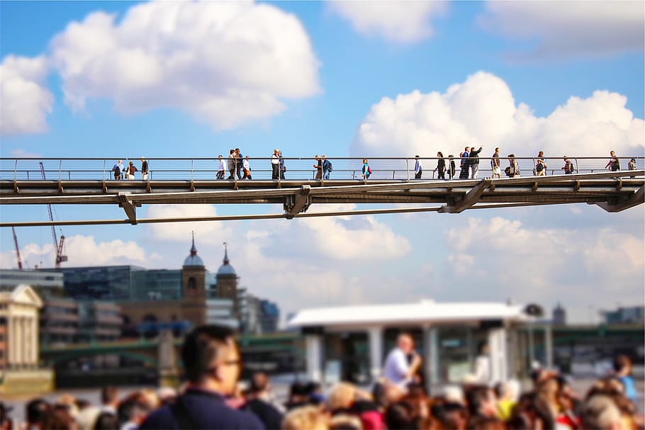 Bridge, People, Walking, Pedestrians, crowd, urban Scene, outdoors HD wallpaper