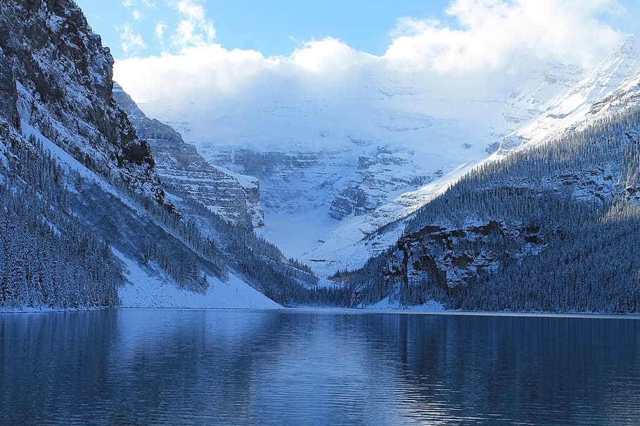 snow, mountain, nature, panorama, landscape, lake louise, canada