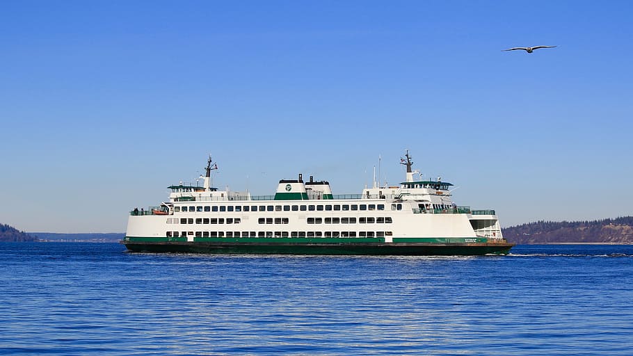 white and green cruise ship, ferry, boat, transportation, water HD wallpaper