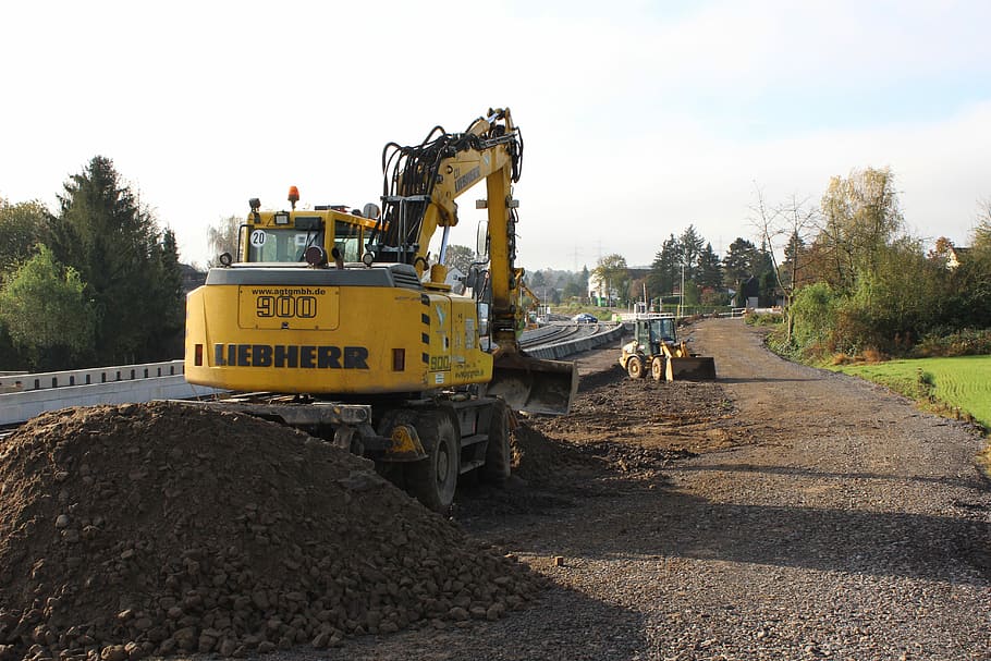 Digger, Construction, building lot, working, construction site HD wallpaper