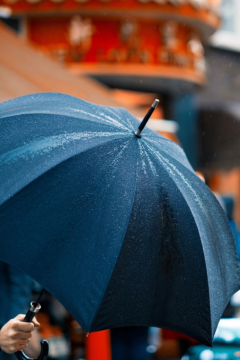 person holding umbrella while raining, shallow focus photo of umbrella HD wallpaper