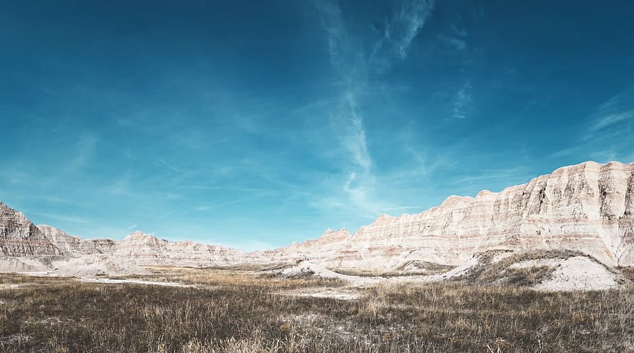 landscape photography of gray rocky mountains, panorama, sky HD wallpaper